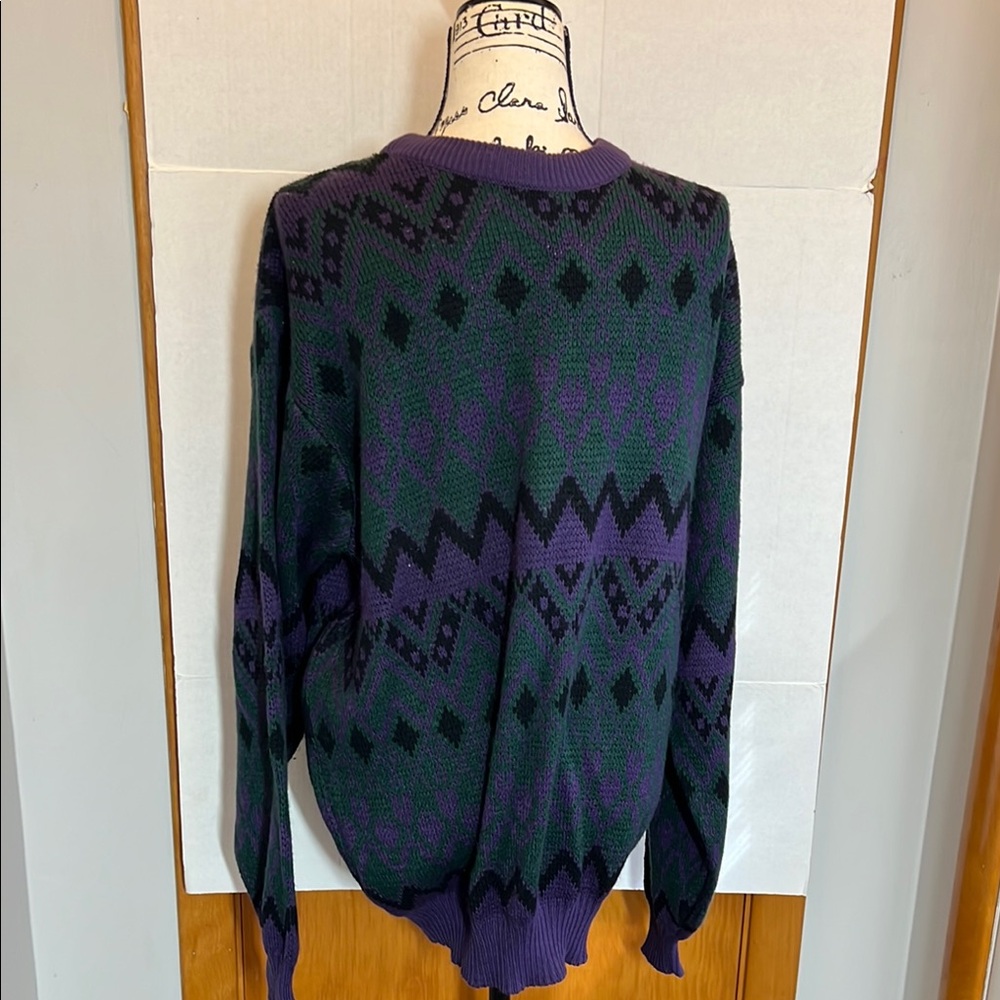 Boulevard Men's Vintage Green and Purple Sweater